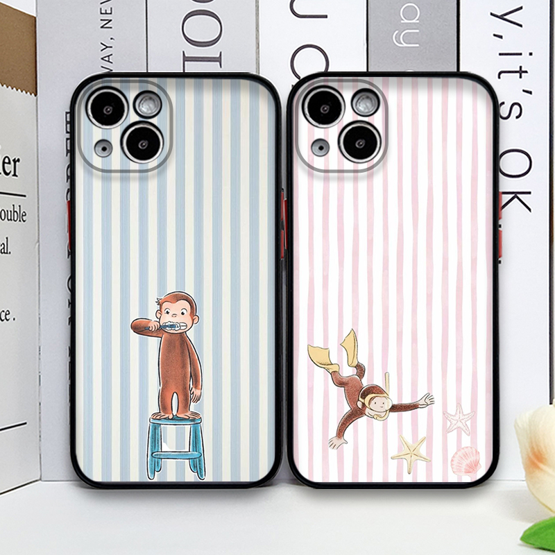 Phone Cases Iphone 16 Pro - Cartoon Striped Monkey Holding Cat Phone